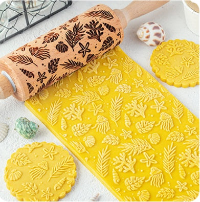 Ocean-Themed Embossed Rolling Pin for Baking Fun