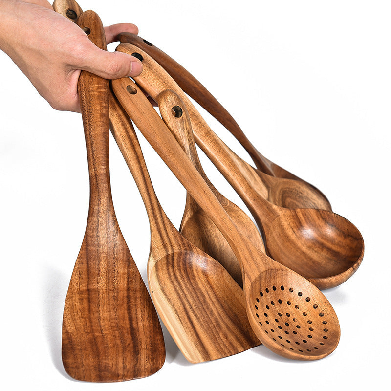 Teak Natural Wood Tableware Spoon Ladle Turner - Space Saving Design