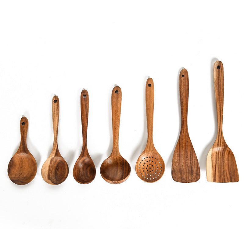Teak Natural Wood Tableware Spoon Ladle Turner - Space Saving Design
