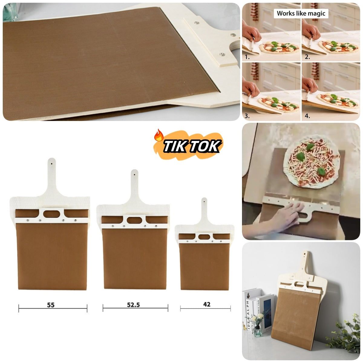 Adjustable Sliding Pizza Peel with Wooden Handle